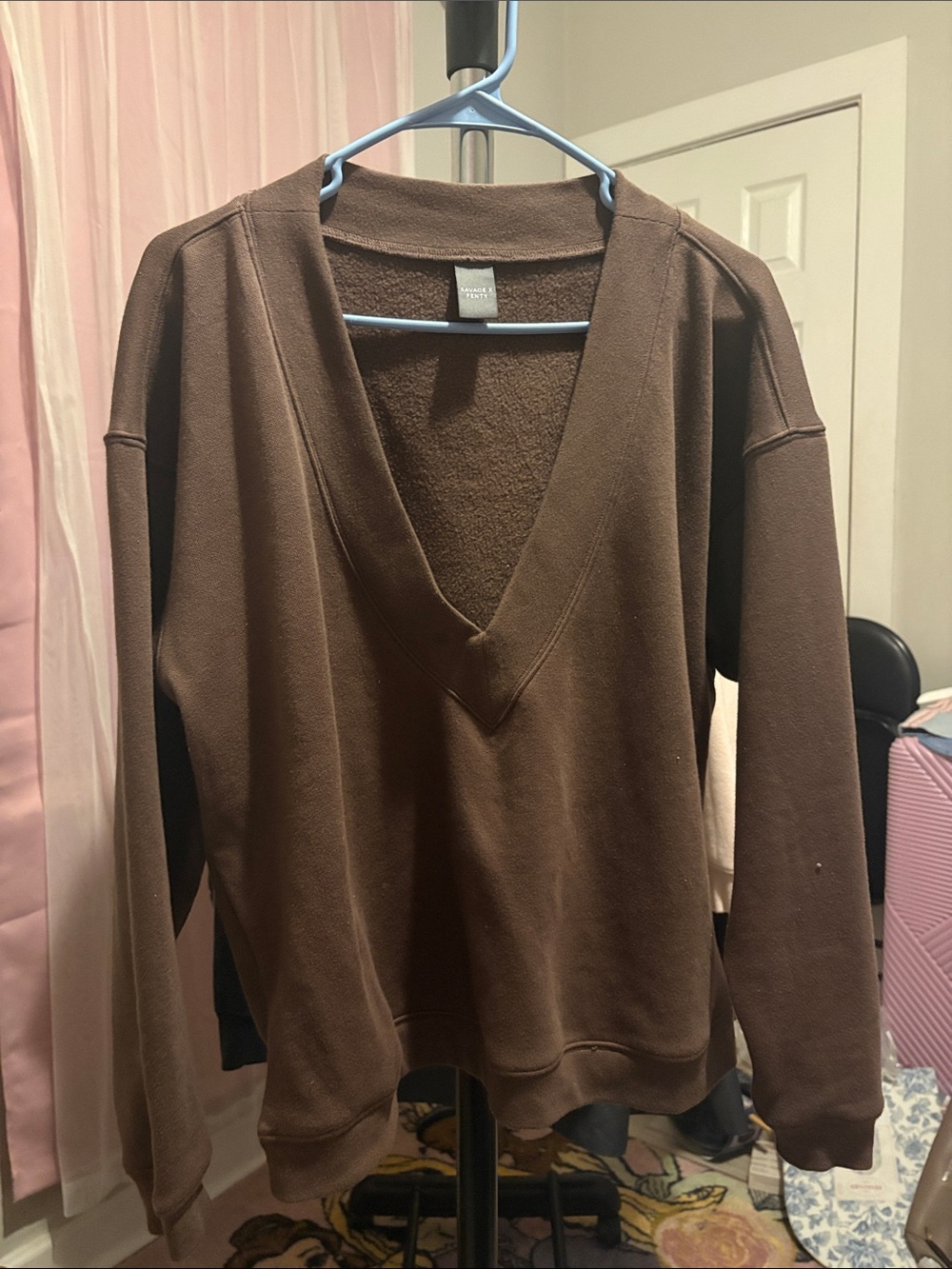 Deep V Brown Pullover Sweatshirt